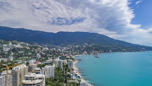 Flight Over Yalta ,Along The Coast Near Seaside Park, Time Lapse