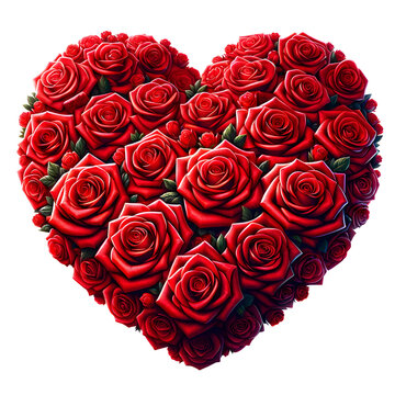 Valentine's Heart of Red Roses Isolated on Transparent Background