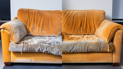Before and after cleaning sofa 
