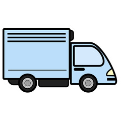 Illustration of little container truck or box truck. Cargo shipping container logistics delivery.