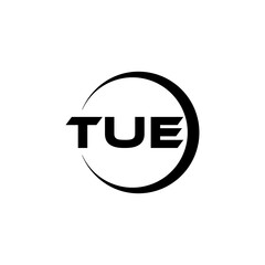 TUE letter logo design with white background in illustrator, cube logo, vector logo, modern alphabet font overlap style. calligraphy designs for logo, Poster, Invitation, etc.