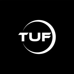 TUF letter logo design with black background in illustrator, cube logo, vector logo, modern alphabet font overlap style. calligraphy designs for logo, Poster, Invitation, etc.