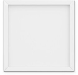 Close up view blank white square photo frame isolated on plain background.