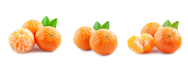 Set of ripe tangerines on white backgrounds