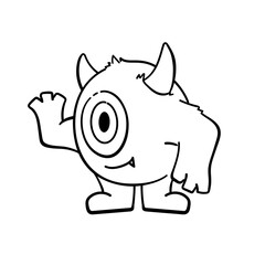 Handdrawn doodle coloring page Cute Monster Comic joyful monster character kids cartoon character design for poster, kids product logo, mascot, print on demand and packaging design