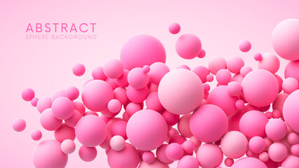 Pink random flying spheres background for Happy Valentine's day or love concept. Pink matte soft balls for romantic postcard, flyer, banner, invitation or poster. Vector 3d illustration