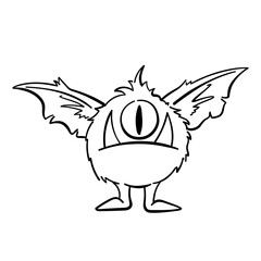 Fototapeta premium Handdrawn doodle coloring page Cute Monster Comic joyful monster character kids cartoon character design for poster, kids product logo, mascot, print on demand and packaging design