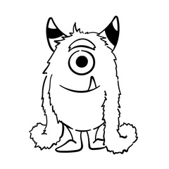 Handdrawn doodle coloring page Cute Monster Comic joyful monster character kids cartoon character design for poster, kids product logo, mascot, print on demand and packaging design © iamgraphics