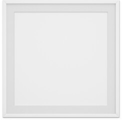 Close up view blank white square photo frame isolated on plain background.