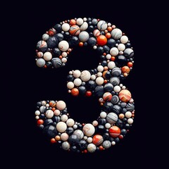 digit 3 shape made of marble pebbles. AI generated illustration