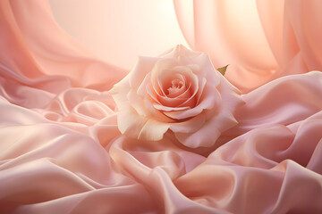 photo of a rose surrounded by soft fabric, romantic atmosphere, soft color palette, pantone, 3d render