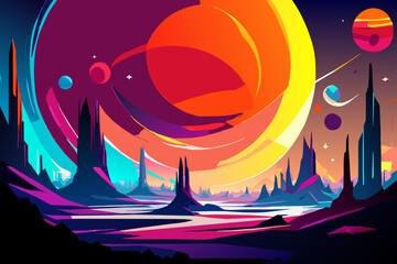 A sci-fi planet with multiple moons. vektor icon illustation