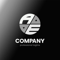 letter AE initial in monochrome flat design circle shape logo vector illustration
