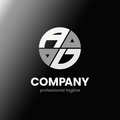 letter AD initial in monochrome flat design circle shape logo vector illustration