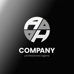 letter AH initial in monochrome flat design circle shape logo vector illustration