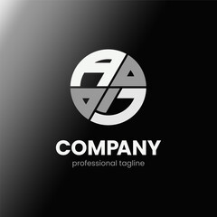 letter AJ initial in monochrome flat design circle shape logo vector illustration