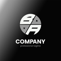 letter BA initial in monochrome flat design circle shape logo vector illustration