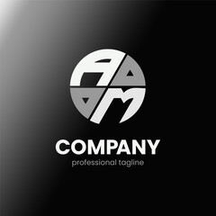 letter AM initial in monochrome flat design circle shape logo vector illustration