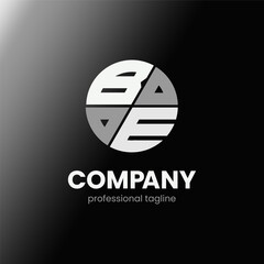 letter BE initial in monochrome flat design circle shape logo vector illustration