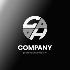 letter CH initial in monochrome flat design circle shape logo vector illustration