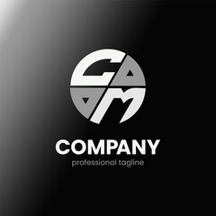 letter CM initial in monochrome flat design circle shape logo vector illustration