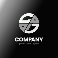 letter CJ initial in monochrome flat design circle shape logo vector illustration