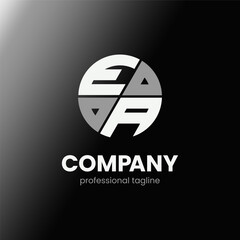 letter EA initial in monochrome flat design circle shape logo vector illustration