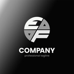 letter EF initial in monochrome flat design circle shape logo vector illustration