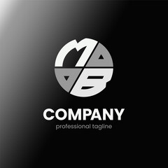 letter MB initial in monochrome flat design circle shape logo vector illustration