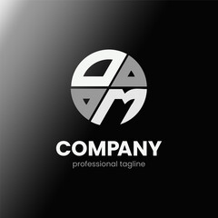 letter OM initial in monochrome flat design circle shape logo vector illustration