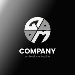 letter QM initial in monochrome flat design circle shape logo vector illustration