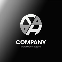 letter TH initial in monochrome flat design circle shape logo vector illustration