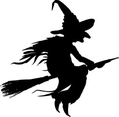 Vektor Silhouette - Hexe auf einem fliegenden Hexenbesen