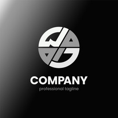letter WJ initial in monochrome flat design circle shape logo vector illustration