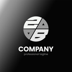 letter ZB initial in monochrome flat design circle shape logo vector illustration