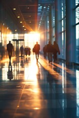 Blurred business people fast movement in office building