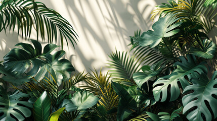 3D illustration images of foliage from tropical plants that fill space in high density.