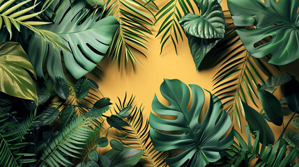 3D illustration images of foliage from tropical plants that fill space in high density.