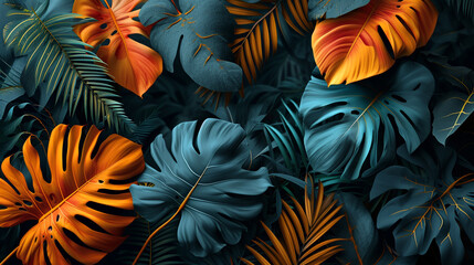 3D illustration images of foliage from tropical plants that fill space in high density. - obrazy, fototapety, plakaty