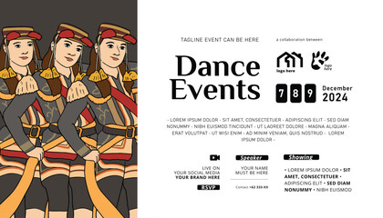 Social Media Post Idea Template with Indonesia Angguk dance handdrawn illustration