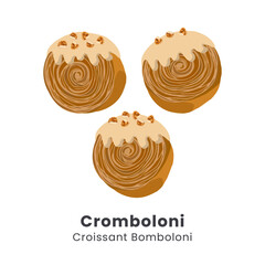 Vector illustration of new york rolls croissant or cromboloni with walnuts topping