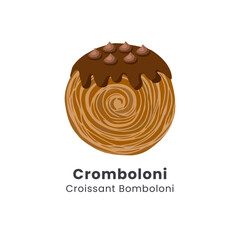 Vector illustration of new york rolls croissant or cromboloni with chocolates topping