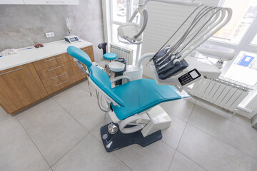 Modern Dental office. equipment at dental office. Dental chair and other accessories. Dental clinic equipment.