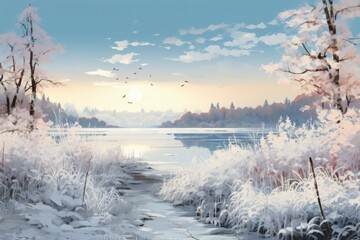 Obraz na płótnie Canvas Frosty Morning Landscapes - Generative AI