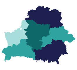 Fototapeta premium Belarus map. Map of Belarus in administrative provinces in multicolor