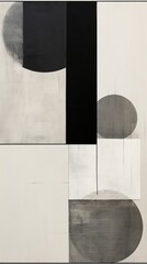 A black and white abstract painting with circles