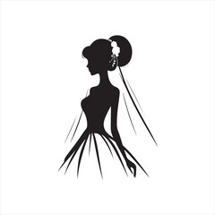 Fototapeta premium Playful Beauty Bride Silhouette: Dancing in Golden Twilight and Bride Black Vector Stock 