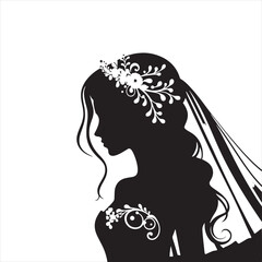 Nature's Twilight Bride Silhouette: Serene Elegance for Wedding Inspirations and Bride Black Vector Stock
