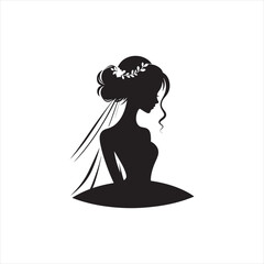 Nature's Beauty Bride Silhouette: Playful Romance for Wedding Inspirations and Bride Black Vector Stock
