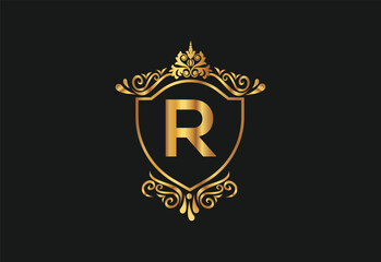 R latter logo design with nature beauty Premium Vector